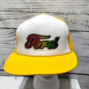 Ford Hat Yellow White Vintage Snapback 80s 90s ONE SIZE Car‎ Truck